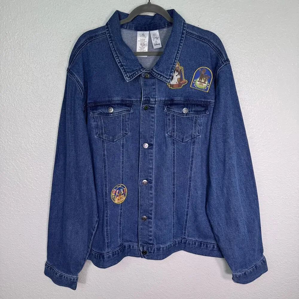 Disney Joey Chou Denim Jacket XXL Mickey Mouse Castle Fireworks Park Art NEW 2X - Picture 2 of 13